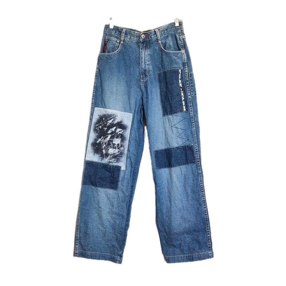 Vtg 90s PHAT FARM Baggy Patchwork Jeans Youth Size 16 Wide Leg Hip Hop Y2K Denim